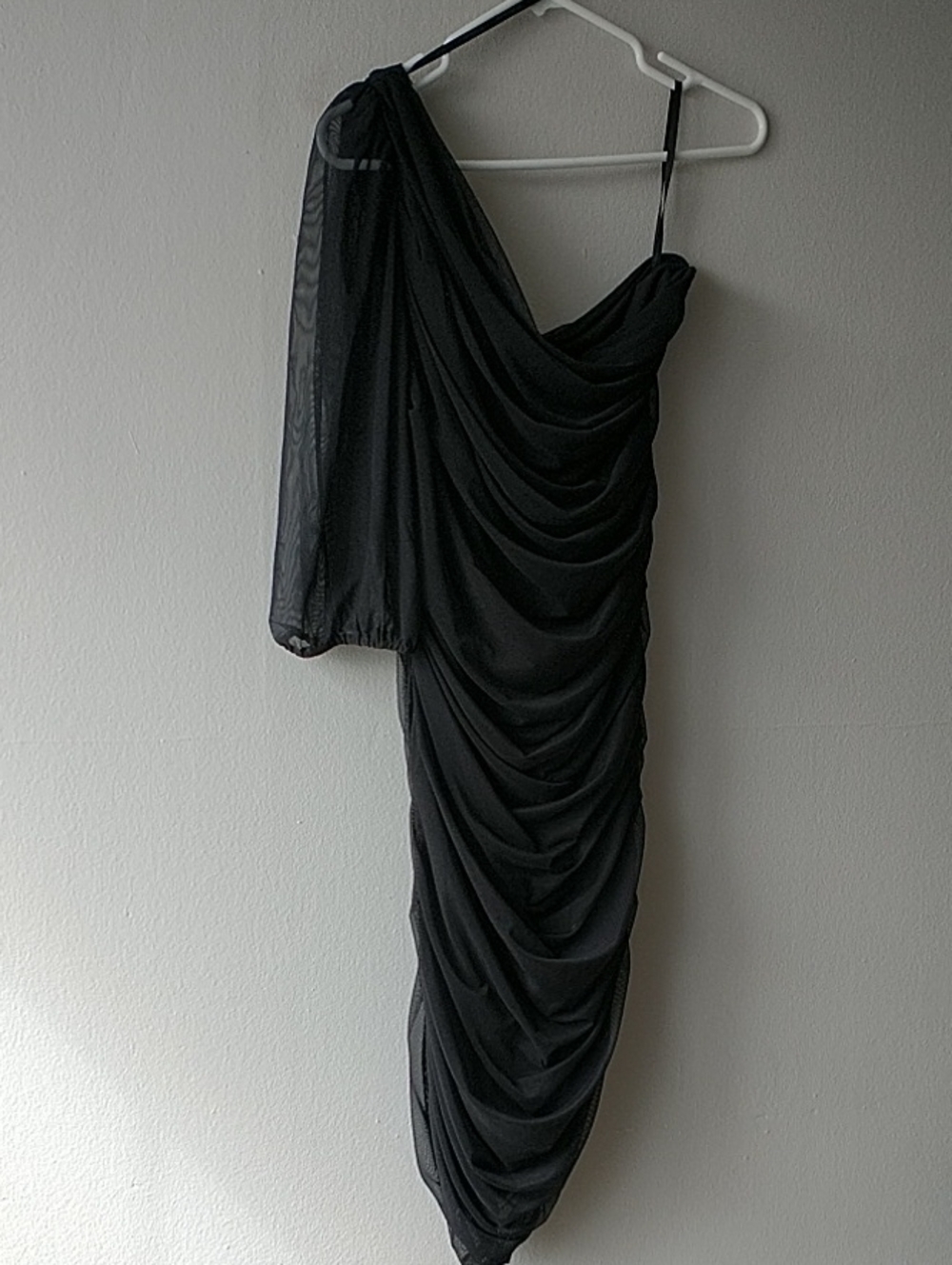 BCBGeneration Black One-Shoulder Draped Evening Dress